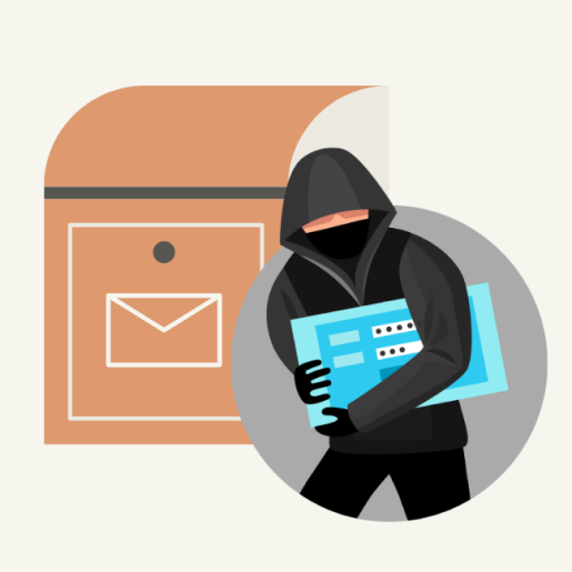 Icon Brief Phishing TF Bank (Briefkasten & ein Dieb mit Briefen unter dem Arm)